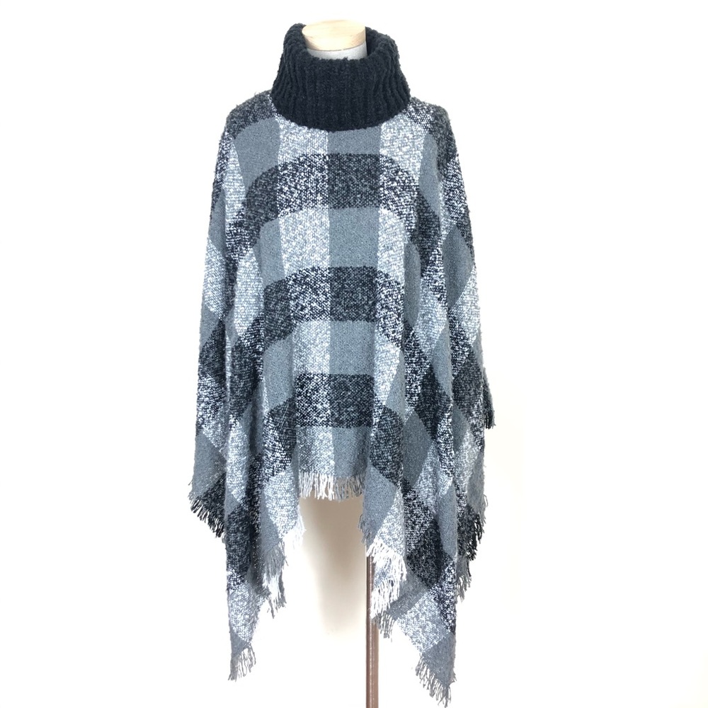 Casamia one size black check poncho cape